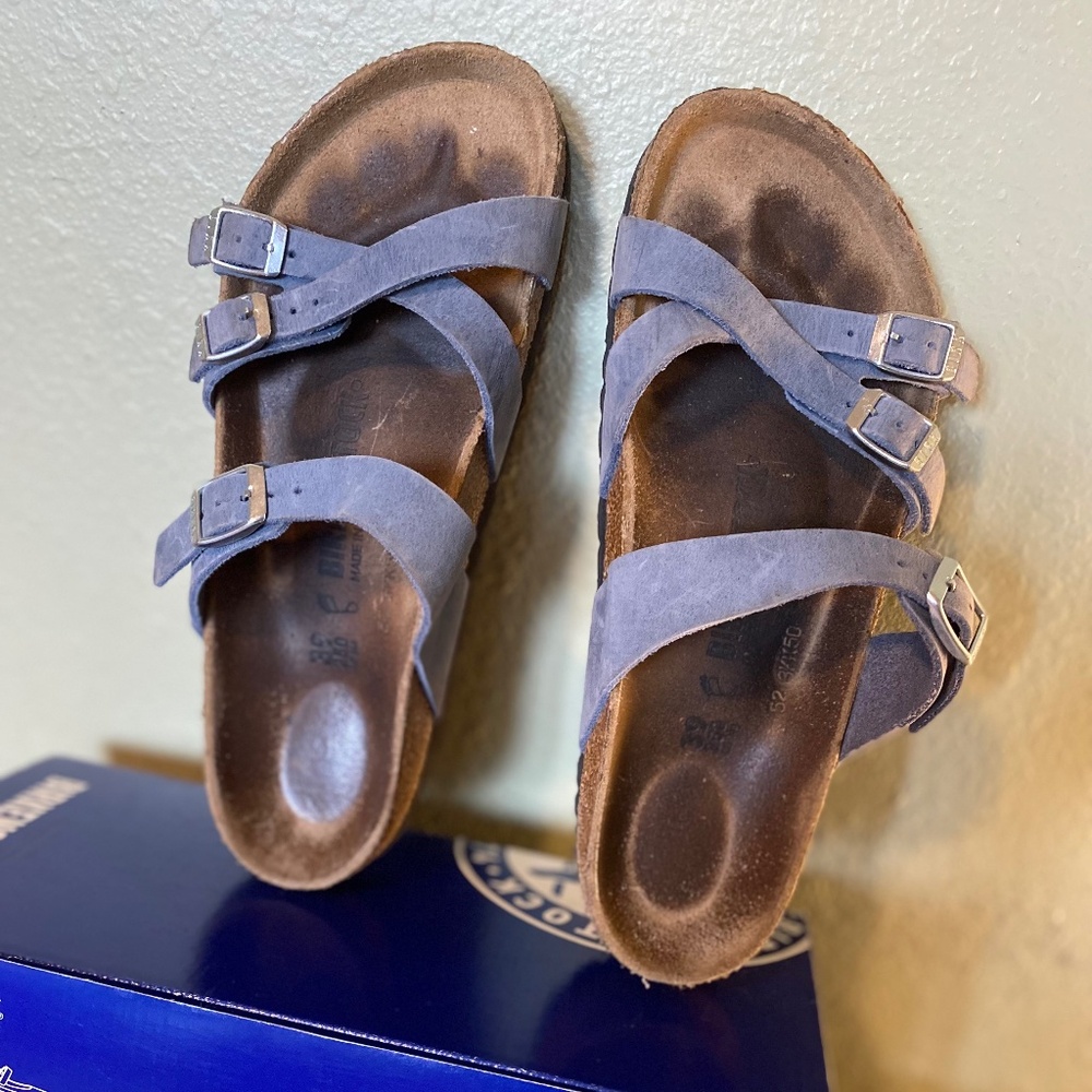 Sky Blue Franca Suede Birkenstocks. Size 39 W/Box